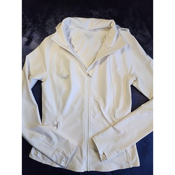 Athleta Hope Yoga Jacket White Full Zip Stretch Size Small Removable Hoodie - Picture 2 of 9